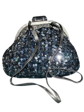 ROSE ARONIN FOR ROSEENI 80’s Sequined Silver Gold Evening Clutch Crossbody Bag